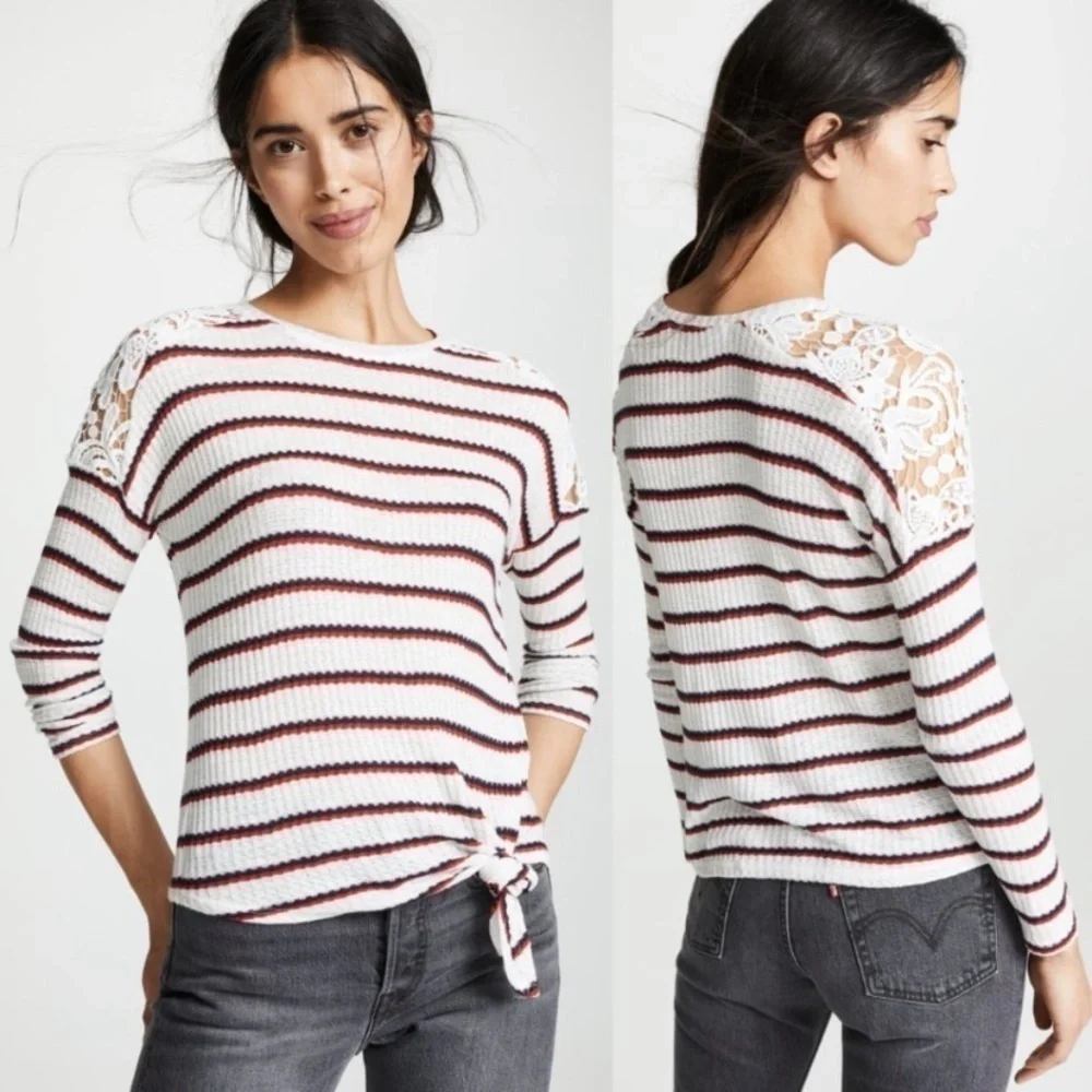 Generation Love Womens Striped Lace Pullover Top